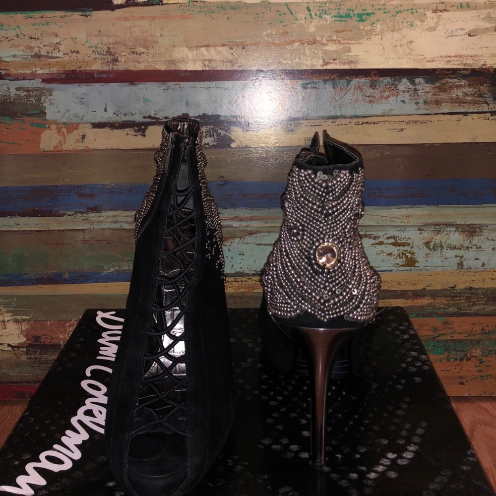 Black suede studded heels